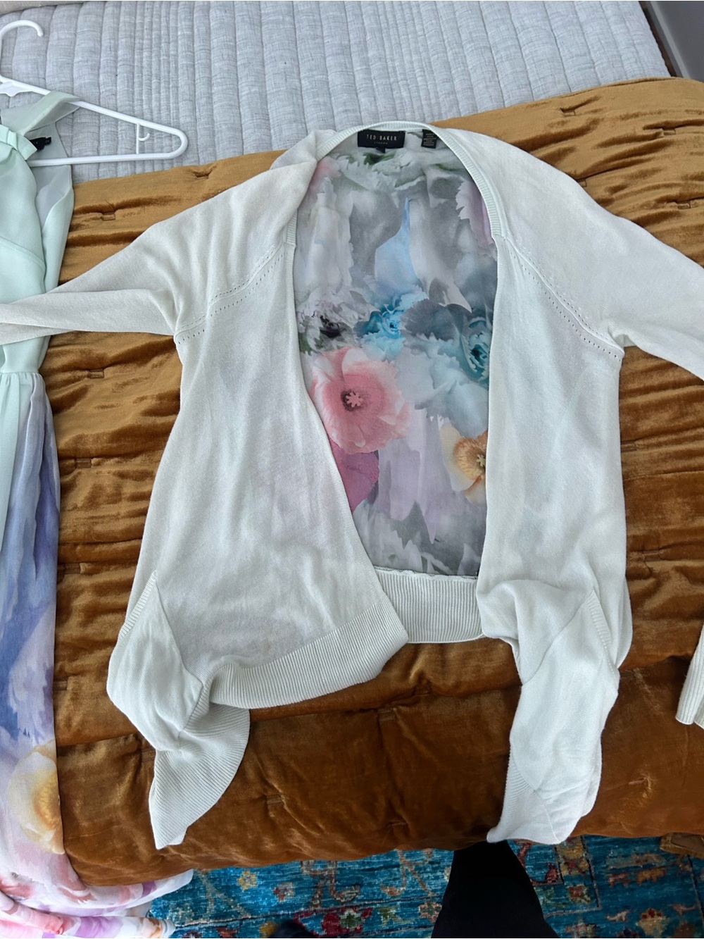Ted Baker Open-Front Cardigan with Floral Silk Back